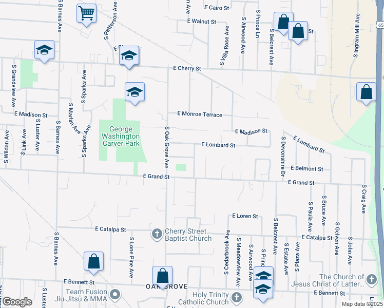 map of restaurants, bars, coffee shops, grocery stores, and more near 2657 East Belmont Street in Springfield