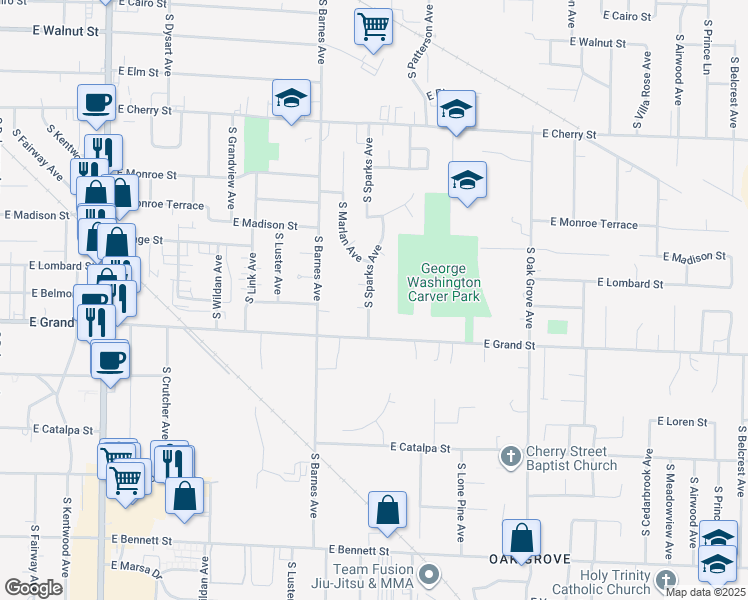 map of restaurants, bars, coffee shops, grocery stores, and more near 920 South Sparks Avenue in Springfield