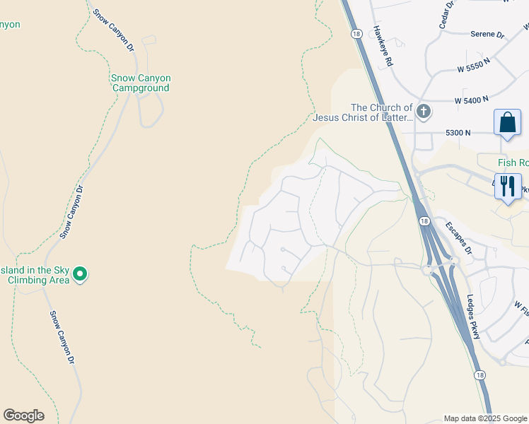 map of restaurants, bars, coffee shops, grocery stores, and more near 5078 North Long Sky Circle in St. George