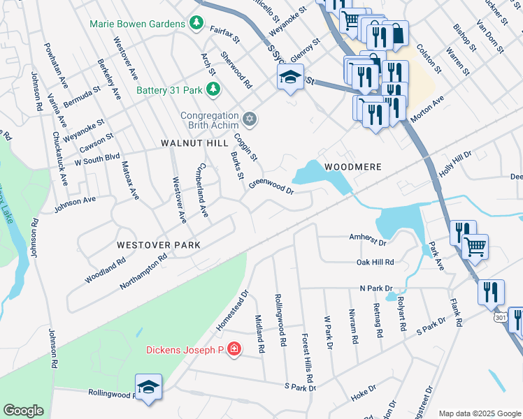 map of restaurants, bars, coffee shops, grocery stores, and more near 434 Beauregard Avenue in Petersburg