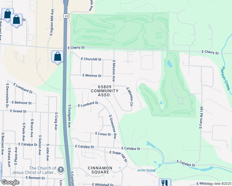 map of restaurants, bars, coffee shops, grocery stores, and more near 842 South Mission Avenue in Springfield