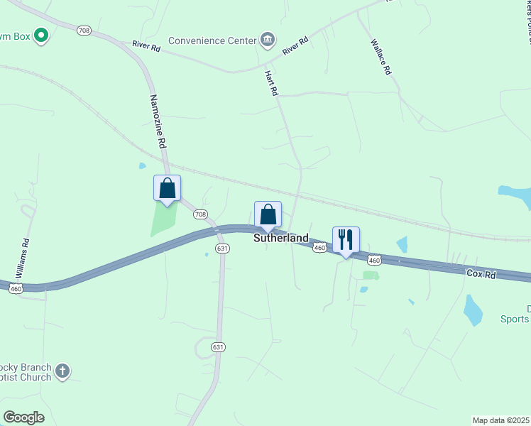 map of restaurants, bars, coffee shops, grocery stores, and more near 19904 Cox Road in Sutherland