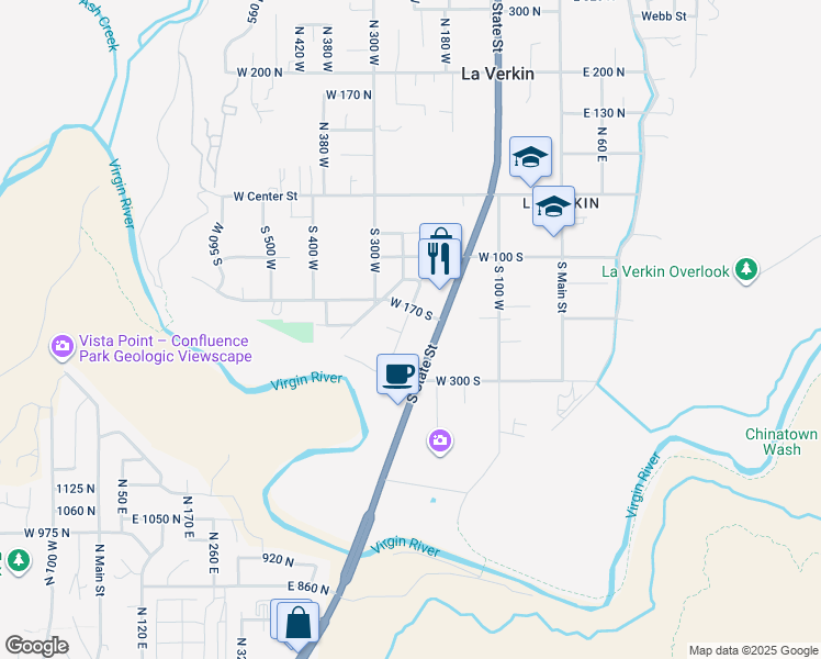 map of restaurants, bars, coffee shops, grocery stores, and more near 191 South 210 West in La Verkin
