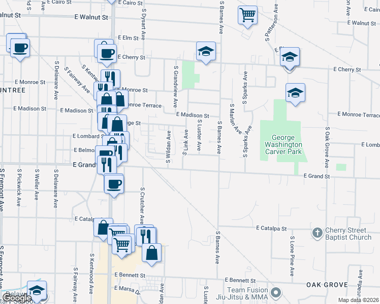 map of restaurants, bars, coffee shops, grocery stores, and more near 2104-2110 East Belmont Street in Springfield