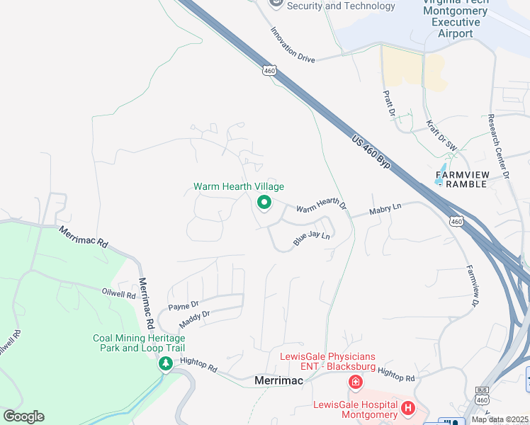 map of restaurants, bars, coffee shops, grocery stores, and more near 2387 Warm Hearth Drive in Blacksburg
