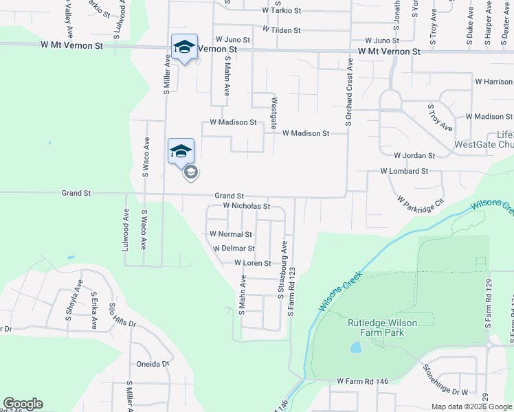map of restaurants, bars, coffee shops, grocery stores, and more near 4372 West Nicholas Street in Springfield