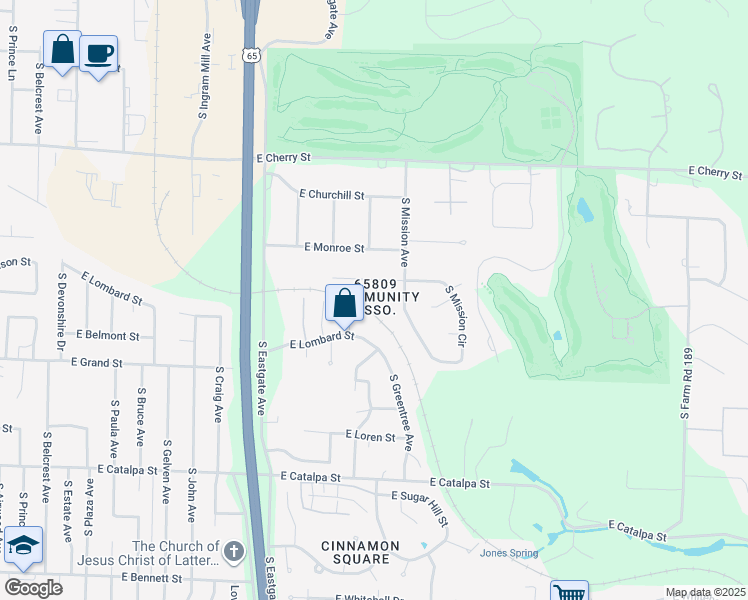 map of restaurants, bars, coffee shops, grocery stores, and more near 839 South Broadview Drive in Springfield