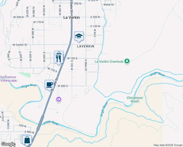 map of restaurants, bars, coffee shops, grocery stores, and more near 54 East 200 South in La Verkin