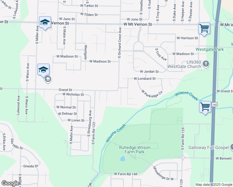 map of restaurants, bars, coffee shops, grocery stores, and more near 4136 West Farm Road 140 in Springfield