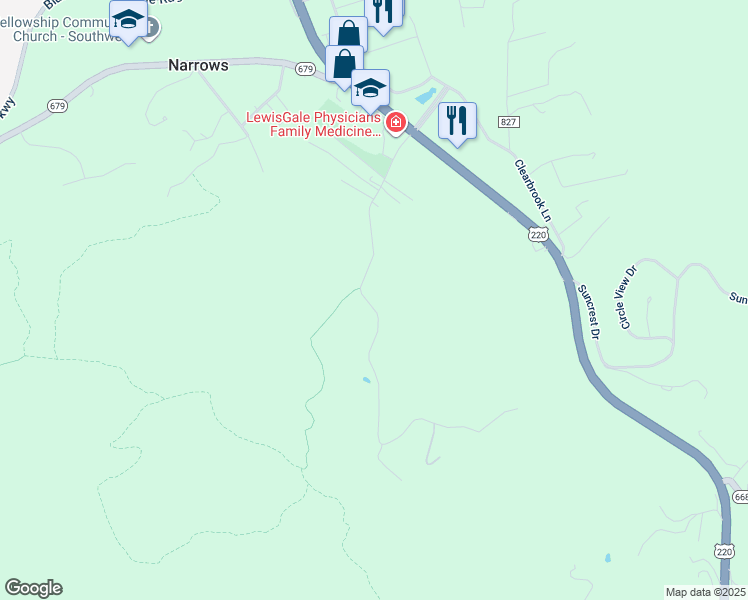 map of restaurants, bars, coffee shops, grocery stores, and more near 5490 Indian Grave Road Southwest in Roanoke