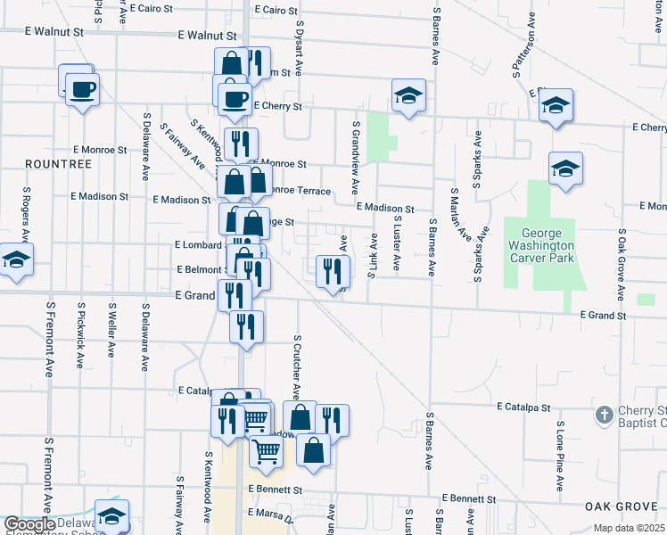 map of restaurants, bars, coffee shops, grocery stores, and more near 933 East Belmont Street in Springfield