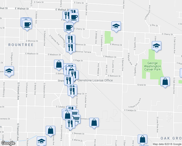 map of restaurants, bars, coffee shops, grocery stores, and more near 933 East Belmont Street in Springfield