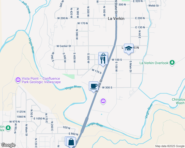 map of restaurants, bars, coffee shops, grocery stores, and more near 260 West 210 South in La Verkin