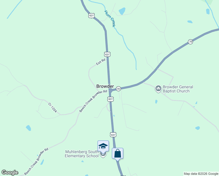 map of restaurants, bars, coffee shops, grocery stores, and more near U.S. 431 in Browder