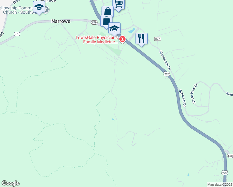 map of restaurants, bars, coffee shops, grocery stores, and more near 5490 Indian Grave Road Southwest in Roanoke