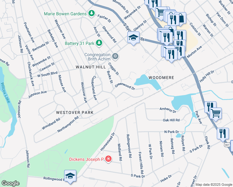 map of restaurants, bars, coffee shops, grocery stores, and more near 437 Beauregard Avenue in Petersburg