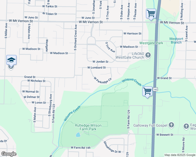 map of restaurants, bars, coffee shops, grocery stores, and more near 3917 West Parkridge Circle in Springfield