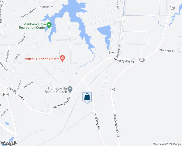 map of restaurants, bars, coffee shops, grocery stores, and more near 1206 Hornsbyville Road in Yorktown