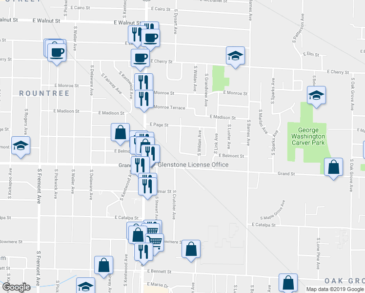 map of restaurants, bars, coffee shops, grocery stores, and more near 914 South Crutcher Avenue in Springfield