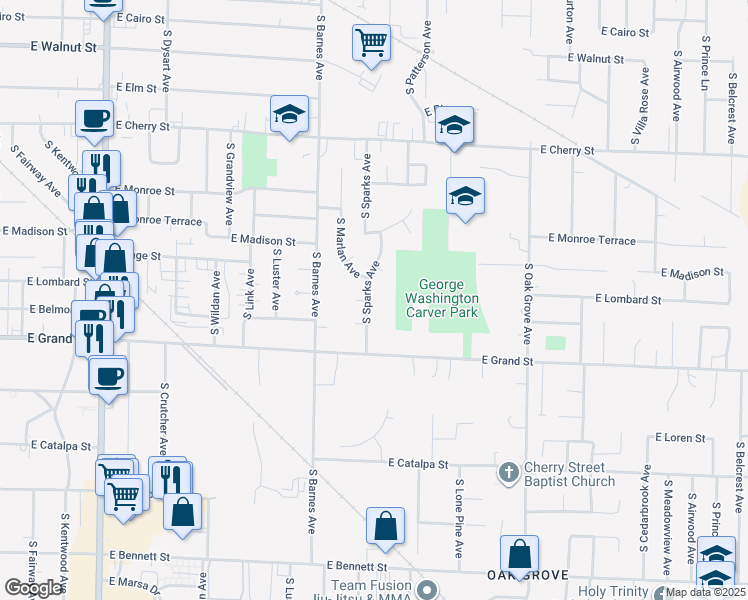 map of restaurants, bars, coffee shops, grocery stores, and more near 920 South Sparks Avenue in Springfield