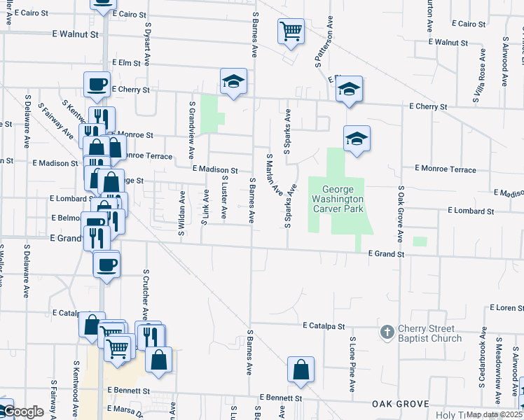 map of restaurants, bars, coffee shops, grocery stores, and more near 928 S Barnes Ave in Springfield