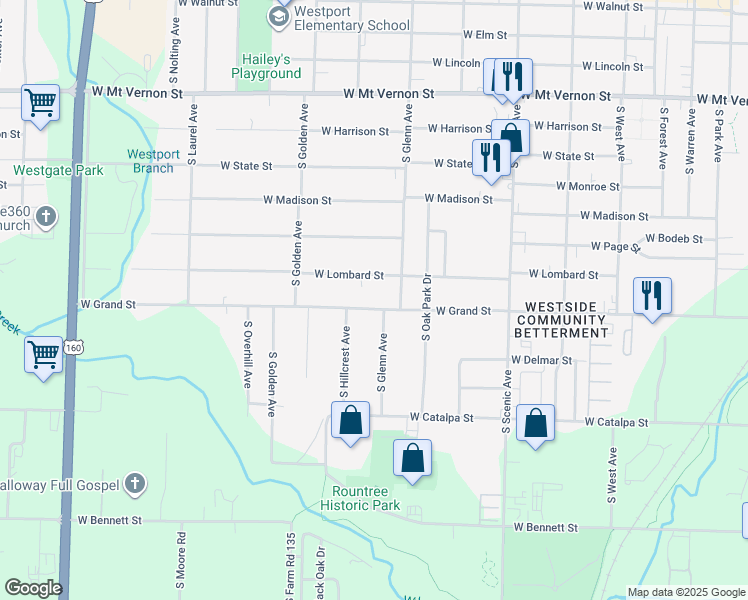 map of restaurants, bars, coffee shops, grocery stores, and more near 2958 West Lombard Street in Springfield