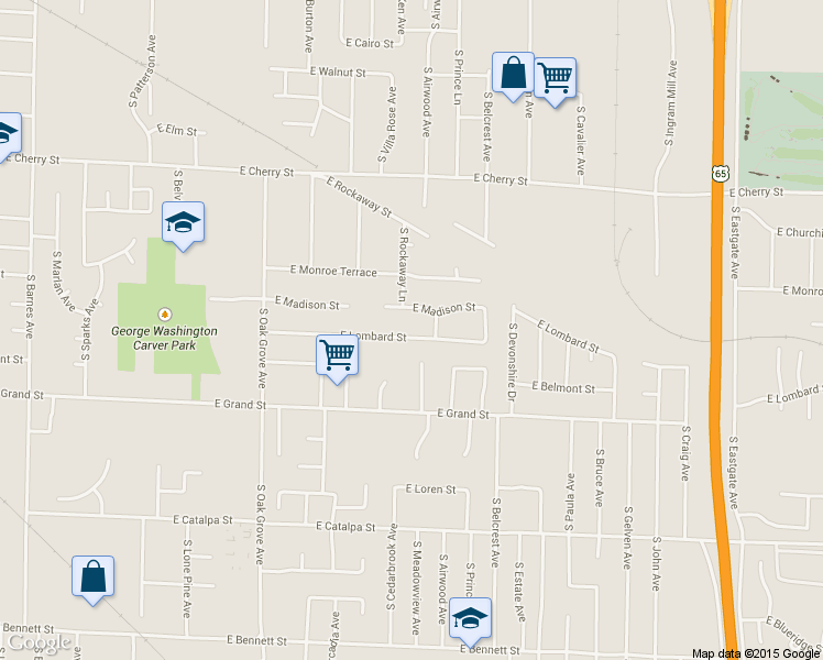 map of restaurants, bars, coffee shops, grocery stores, and more near 2810 East Madison Street in Springfield