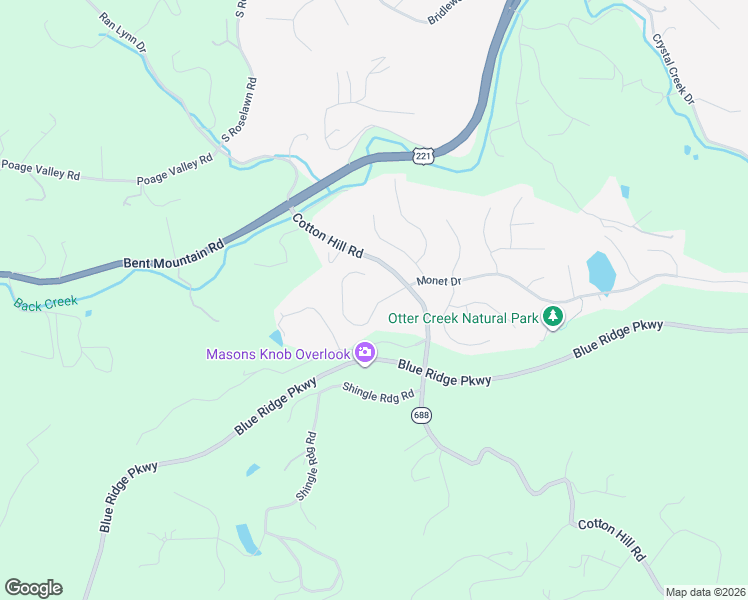 map of restaurants, bars, coffee shops, grocery stores, and more near 5808 Monet Drive in Roanoke