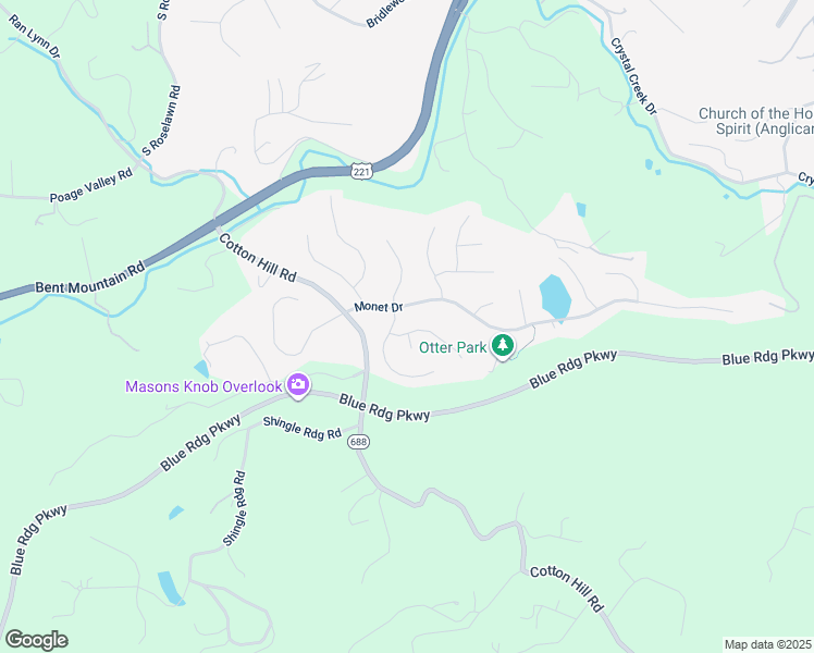 map of restaurants, bars, coffee shops, grocery stores, and more near 6102 Renoir Lane in Roanoke