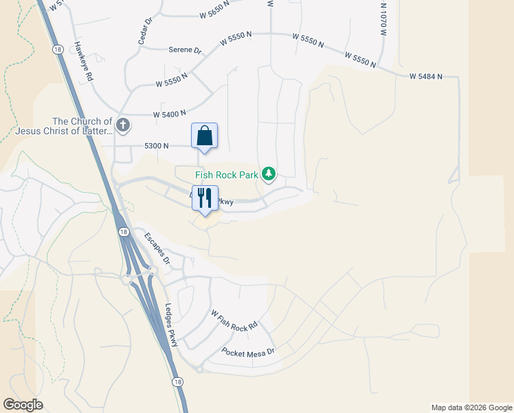 map of restaurants, bars, coffee shops, grocery stores, and more near 1434 Shinnecock Drive in St. George