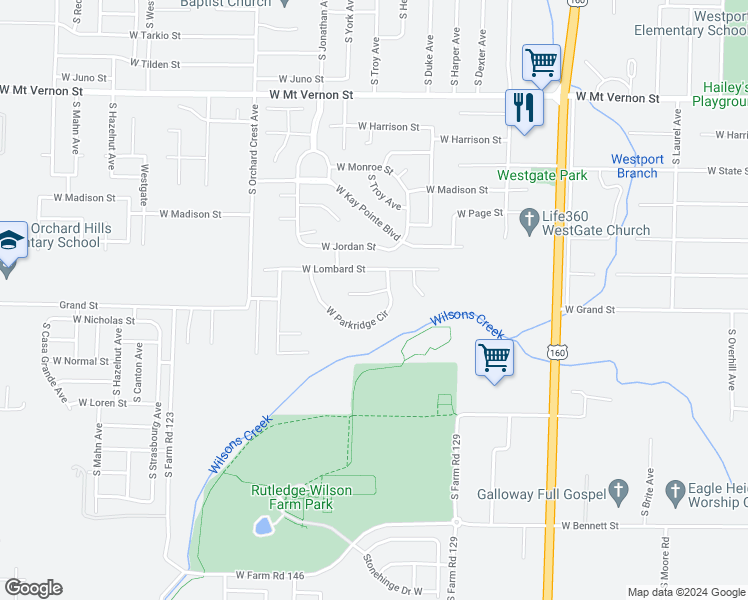 map of restaurants, bars, coffee shops, grocery stores, and more near 3818 West Creekside Court in Springfield