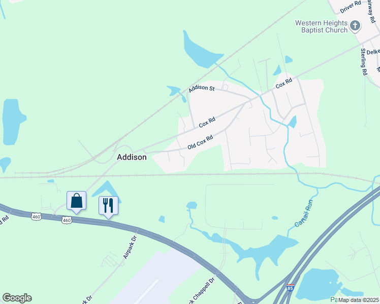 map of restaurants, bars, coffee shops, grocery stores, and more near 23519 Old Cox Road in Petersburg