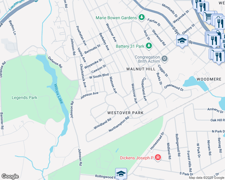 map of restaurants, bars, coffee shops, grocery stores, and more near 1936 Matoax Avenue in Petersburg