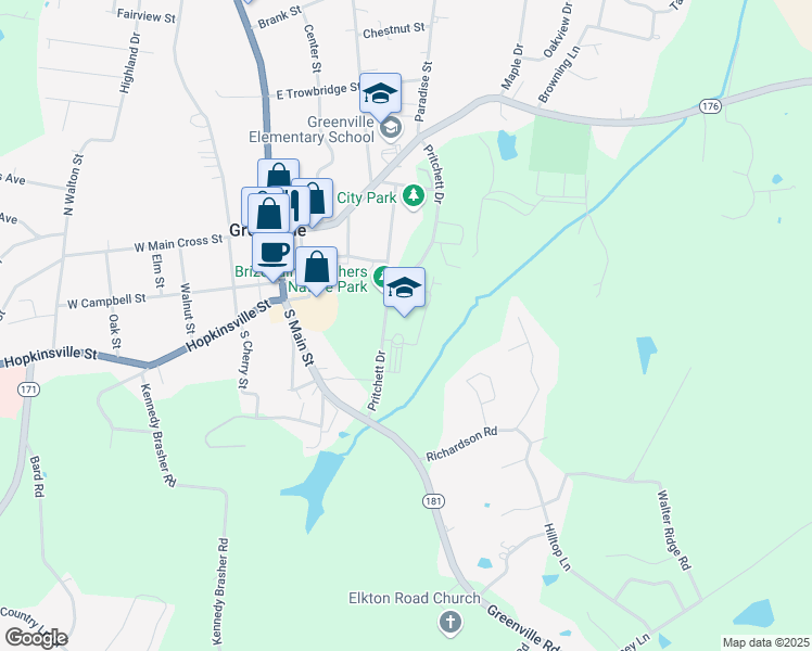 map of restaurants, bars, coffee shops, grocery stores, and more near 200 Pritchett Drive in Greenville