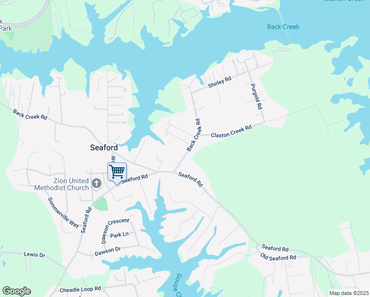 map of restaurants, bars, coffee shops, grocery stores, and more near 1617 Back Creek Road in Seaford