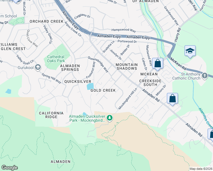 map of restaurants, bars, coffee shops, grocery stores, and more near 7298 Queensbridge Way in San Jose