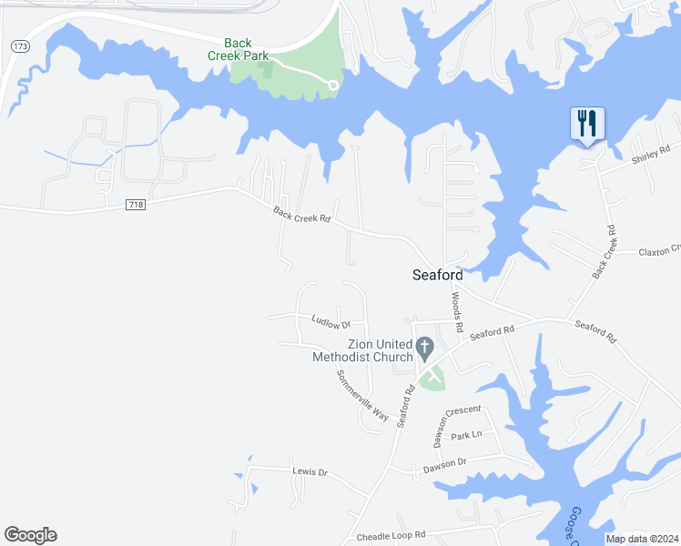 map of restaurants, bars, coffee shops, grocery stores, and more near 218 Sir John Way in Seaford