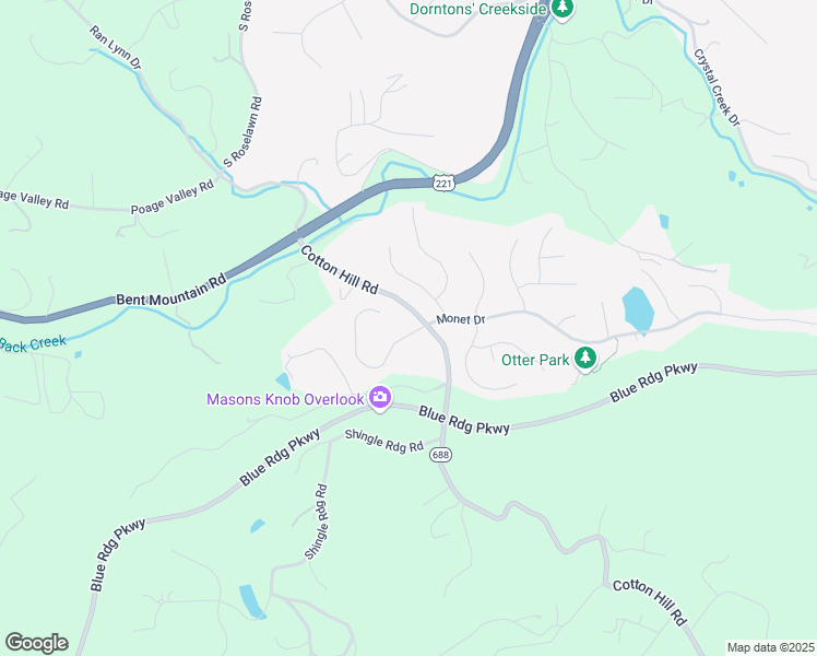 map of restaurants, bars, coffee shops, grocery stores, and more near 5894 Monet Drive in Roanoke