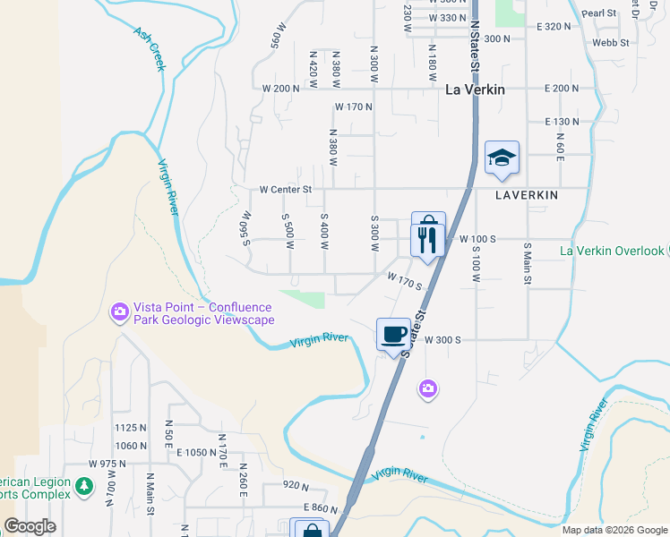 map of restaurants, bars, coffee shops, grocery stores, and more near 370 West 170 South in La Verkin
