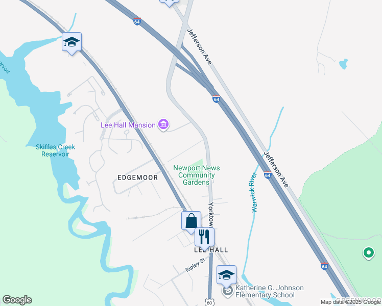 map of restaurants, bars, coffee shops, grocery stores, and more near 626 Chelsea Place in Newport News