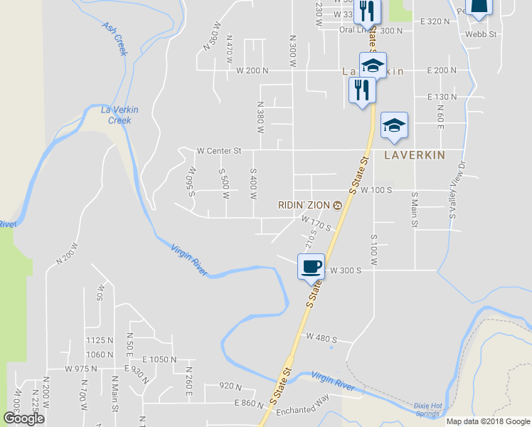 map of restaurants, bars, coffee shops, grocery stores, and more near 370 West 170 South in La Verkin