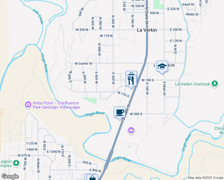 map of restaurants, bars, coffee shops, grocery stores, and more near 150 S 300 W in La Verkin