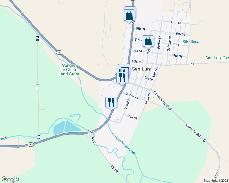 map of restaurants, bars, coffee shops, grocery stores, and more near 233 Main Street in San Luis