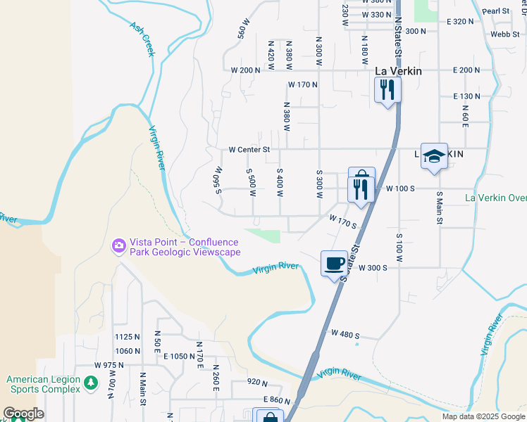 map of restaurants, bars, coffee shops, grocery stores, and more near 440 West 170 South in La Verkin