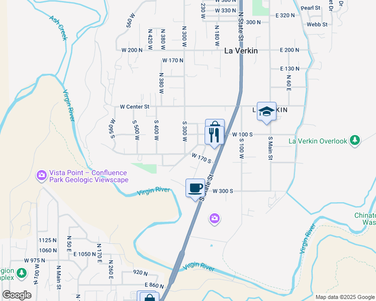 map of restaurants, bars, coffee shops, grocery stores, and more near 150 South 300 West in La Verkin