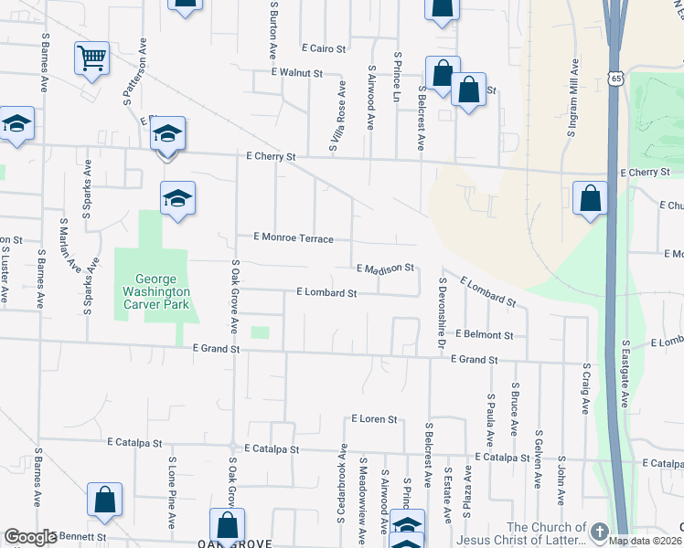 map of restaurants, bars, coffee shops, grocery stores, and more near 2810 East Madison Street in Springfield