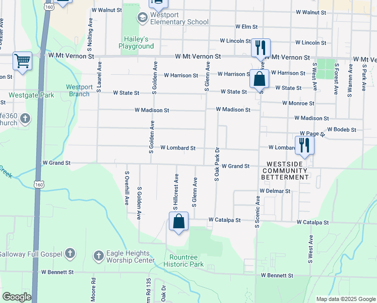 map of restaurants, bars, coffee shops, grocery stores, and more near 2936 West Lombard Street in Springfield