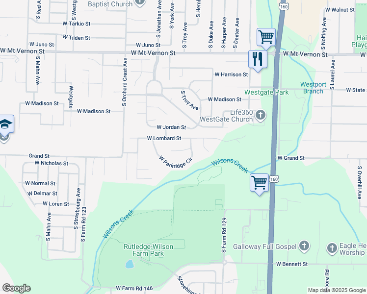 map of restaurants, bars, coffee shops, grocery stores, and more near 3819 West Creekside Court in Springfield