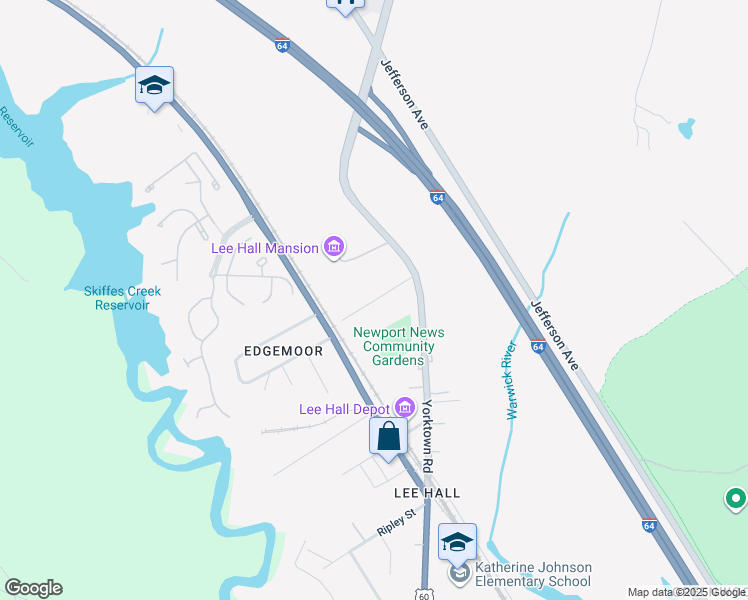 map of restaurants, bars, coffee shops, grocery stores, and more near 626 Chelsea Place in Newport News