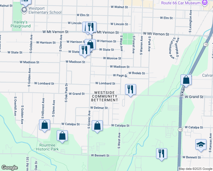 map of restaurants, bars, coffee shops, grocery stores, and more near 910 South Clifton Avenue in Springfield